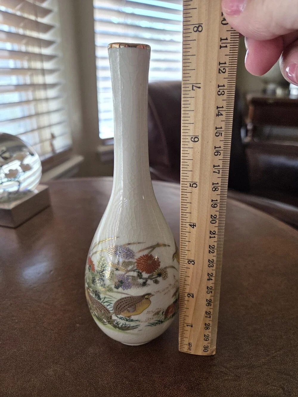 Vintage Otagiri Japan Quail & Chrysanthemum Porcelain Bud Vase